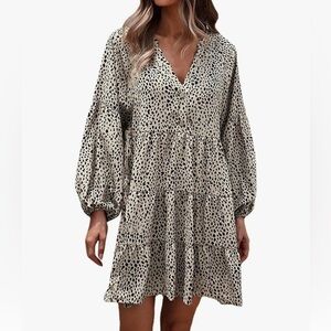 Temofon V Neck Speckled Long Sleeve Mini Dress Large